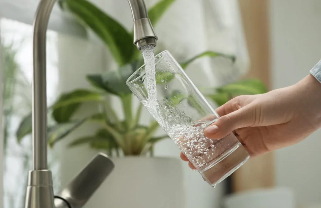 Ein kleiner Glasbecher mit einem gelben Ingwer-Zitronen-Shot.